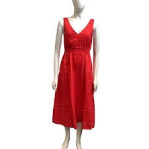 Cynthia RowleyChic Red Linen Sleeveless Dress